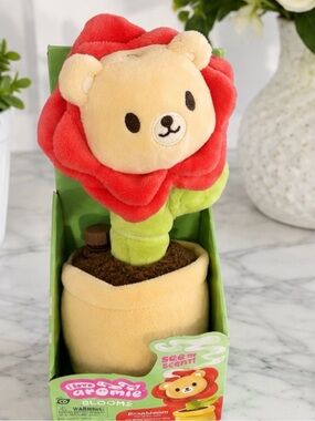 Gund Red Flower Bear Plush with Cream Face and Green Stem